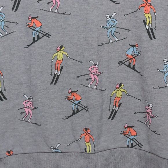 Chaser Knit Top in Vintage Ski Print Heather Gray Crew Neck Long Sleeves S New - Picture 2 of 11